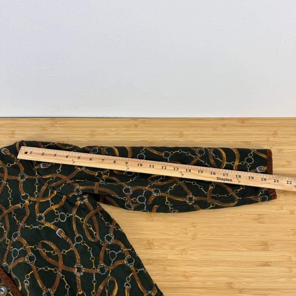 VTG! Jones New York Sport Quilted Jacket S Equestrian Belt Print Green Brown - Picture 4 of 12